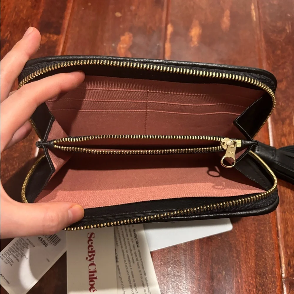 SEE BY CHLOE Long Black Leather Wallet, LIKE NEW - Picture 2 of 8